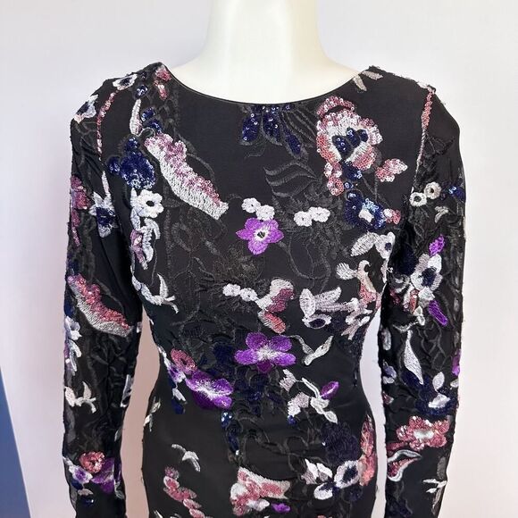 DRESS THE POPULATION Emery Floral Sequin Long Sleeve Midi Dress XS - Picture 7 of 8